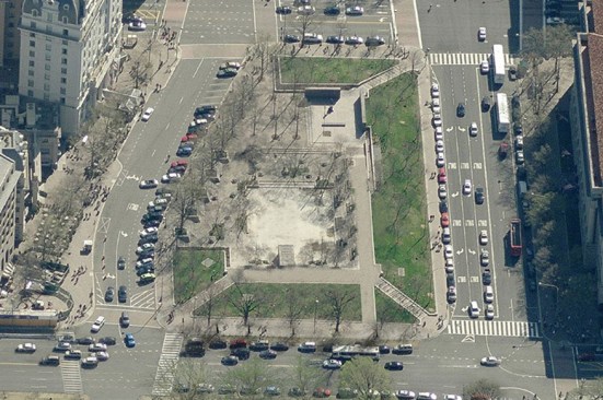 Aerial of Pershing Park as the site exists today