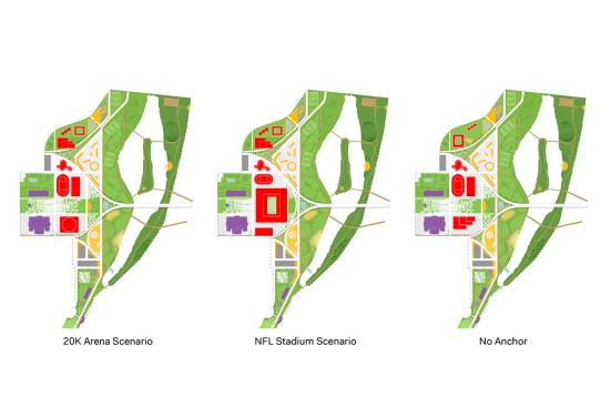 Stitch: Plans for site with either a 20,000-seat arena or a NFL stadium anchor tenant, or no anchor tenant