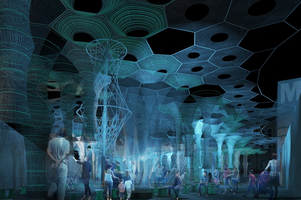 Rendering of Lumen (2017) by Jenny Sabin Studio