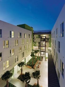 A courtyard provides another outdoor gathering space for residents.