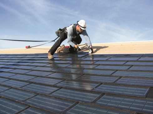 Photovoltaics continue to make their way into more building products. In 2009, Dow Solar merged the weather protection offered by the tried-and-true form of the asphalt roofing shingle with the energy-generating potential of CIGS thin-film photovoltaic cells to create Dow Powerhouse Solar Shingles. Manufactured in Michigan, the 22.8"-wide-by-10"-high and 0.5"-thick shingles are being gradually rolled out throughout the United States. • 
dowsolar.com