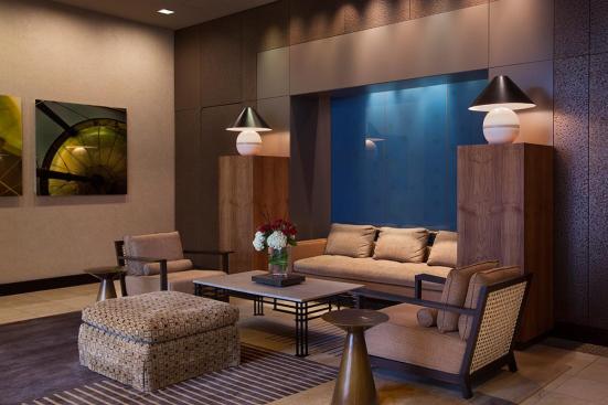Walls shown in Bonded Bronze with Dark Patina and custom pattern at Residences at the InterContinental, Boston, Massachusetts