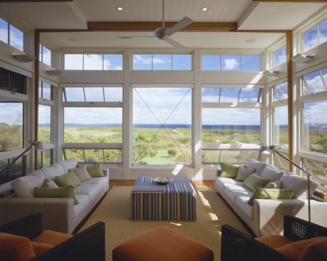 Cable bracing at the center window helps resist wind loads.