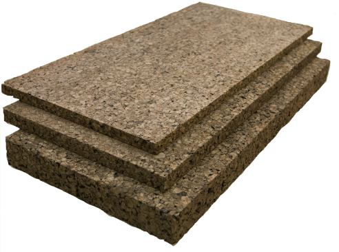 Amorim Expanded-Cork Boardstock Insulation  To produce Expanded Insulation Cork Board, cork granules are steam-heated in an autoclave, which expands the cork and activates a natural binder, suberin, contained in the cork. The material insulates to R-3.6 per inch, offers excellent acoustic control, is highly durable, has moderate vapor permeability, and meets fire-safety requirements without flame retardants. Most of the company’s cork forests are FSC-certified and its facilities are FSC chain-of-custody certified. 
bcork.amorim.com/en.