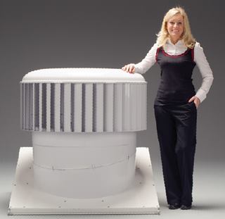 GreenRoo, an industrial-duty turbine ventilator, provides an airflow of 5,000 to 10,000 cubic feet (142 to 283 m3) per minute without the use of electricity; the ventilator is powered by wind. It is designed with a Varipitch component to make it compatible with any roof slope. Throat diameter sizes are 12, 24 and 36 inches (305, 610 and 914 mm), and the product weighs less than 70 pounds (32 kg). The ventilator is made from stainless steel for corrosion resistance. (904) 241-9944 / www.thegreenroo.com CIRCLE NO. 81 or ecostructure.hotims.com
