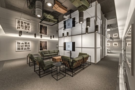 Lounge space with mobile audio/visual equipment