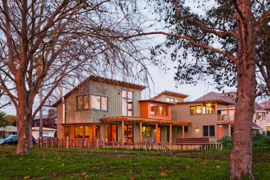 The house is in a dense residential neighborhood in Santa Cruz, Calif., on a lot that borders a park. Why straw bale? The clients wanted to “push the ecological envelope,” say architects David Arkin and Anni Tilt.