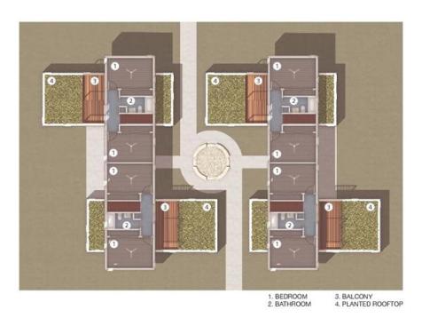 A second-floor plan of Echo Ridge Duplexes.