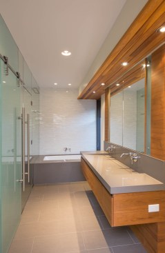 Master bedroom ensuite with custom quartz vanity