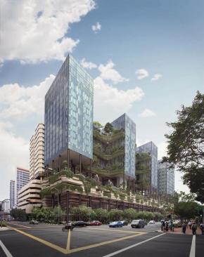 Rendering of the Pan Pacific Hotels Group?s Parkroyal on Pickering. View from the street.