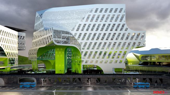 View of west elevation of the office complex.