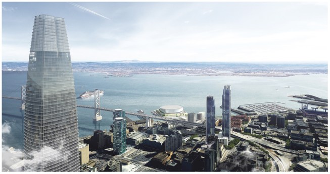 Aerial rendering looking south.
