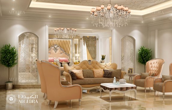 Sitting area in bedroom of luxury villa