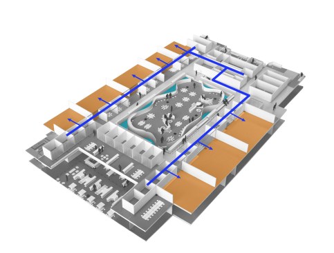 Second floor model illustrating air distribution.