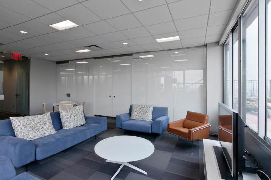 Partition wall and doors in ViviGraphix Gradiance glass with Scatter interlayer and Standard finish at Gracie Mews Pool & Health Club, New York, New York