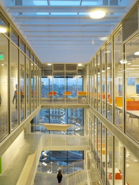 Natural light fills the interior, even late into the evening. 