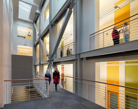 The seismic brace frames were incorporated as an integral design element