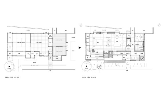 Floor plan (Before), S=1/150 & Floor plan (After), S=1/150