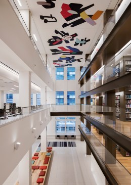 Through the library’s 40th Street windows, passers-by will see the northern end of the book stacks, visible as a continuous vertical wall of book spines welcoming New Yorkers into the space to browse.
