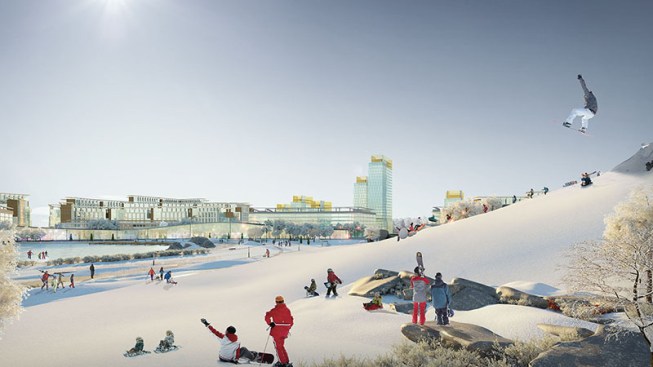 Park and lake, winter render