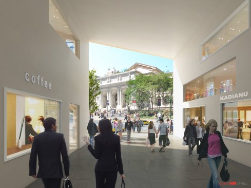 Future pedestrian walkway with retail opportunities.