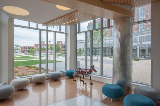 Column in Stainless Steel with Sandstone finish and Kalahari Impression pattern at Salem State University, Salem, Massachusetts