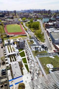 Aerial view of Via Verde within the greater context of the Bronx, N.Y.
