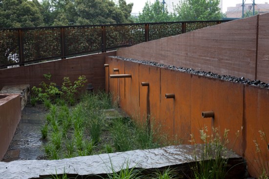 A rain garden manages the abundant runoff.