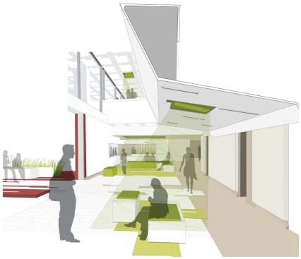 NAUG LOUNGE, 2009 Working with New York designer Joel Sanders, Van Lengen herself is turning this double-height space into a hub where students can plug in an iPod to share music, tune in to a real-time lecture on campus, or select a channel that captures sounds of nature on campus. Faculty Architect: Karen Van Lengen Architect: Joel Sanders Architect_Joel Sanders, Chris Kitterman