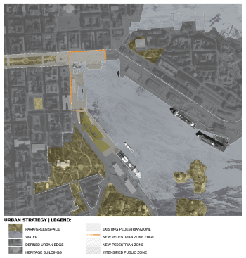 Diagram of Public Space Zones and New Pedestrian District Defined by Museum Edge