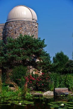 observatory as backdrop to garden pond