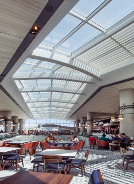 Super Sky Products Enterprises, LLC manufactured and installed a 347-foot-long, 96-foot-wide, custom, vaulted skylight to crown the new addition.