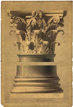 Henri Labrouste, the Pantheon, capital and base of a column of the portico, 1825-1830. Rome.