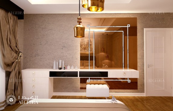 Vanity table with mirror in small bedroom
