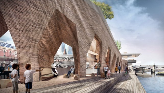 Vaults on riverbank looking east.