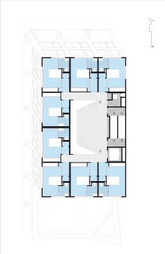 Typical floor plan with 150-square-foot units. 