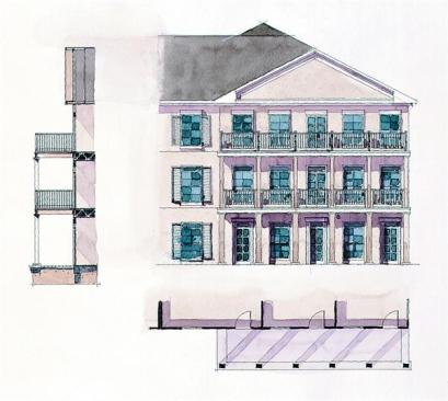The architects artfully mixed purely residential units and live/work galleries, which connect a street-leveloffice with an upstairs apartment.
