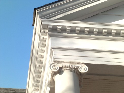 View of new, corrected pediment and columns at entry porch AFTER renovation