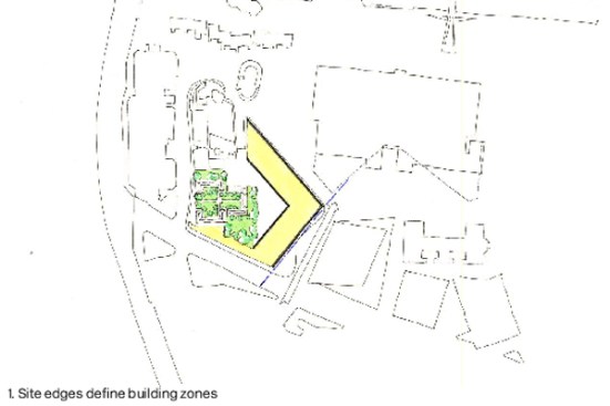 Site edges define building zones.