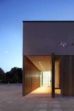 Entrance with fully open able door, welcoming parishioners