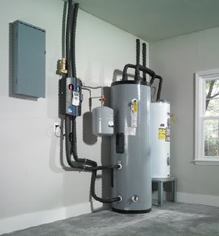 VELUX America has introduced a solar-water-heating system that reduces greenhouse-gas emissions by not operating with fossil fuels. Two to three rooftop solar panels integrate with roof lines. Hot-water holding tanks are available in 80- and 120-gallon (303- and 454-L) sizes. (800) 888-3589; www.veluxusa.com/solar CIRCLE NO. 89 or ecostructure.hotims.com