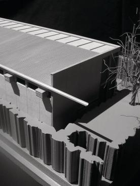 This prototype affordable, sustainable 1,400-square-foot house was designed to fit on a typical 50-foot-by-100-foot lot in Houston's Fifth Ward. Continuous clerestories in back reduce the need for artificial lighting and exhaust hot air.