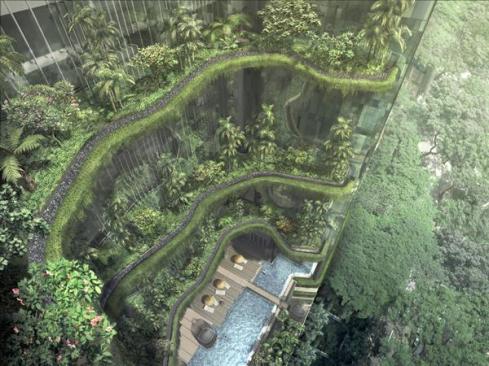 Rendering of the Pan Pacific Hotels Group?s Parkroyal on Pickering. View from above.