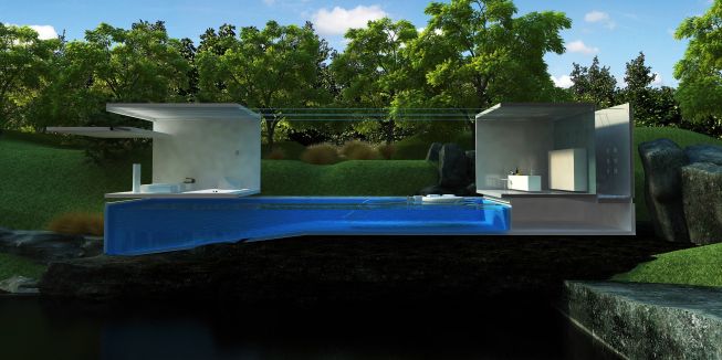 Sectional view showing interior space opens out to the nature.