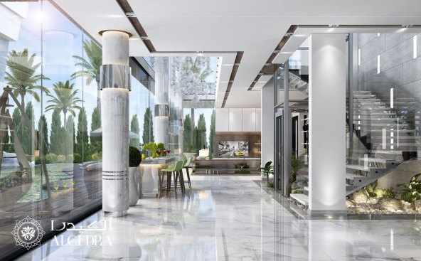 Hall and lounge design in luxury villa