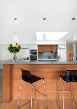 Large skylight above kitchen lets light penetrate deep into the space