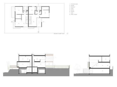 The second loor plan and building sections. 