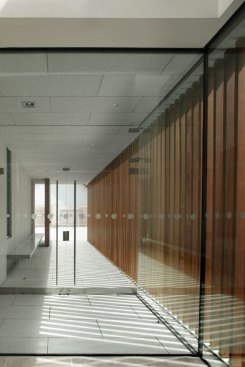 The main entrance provides views through the building