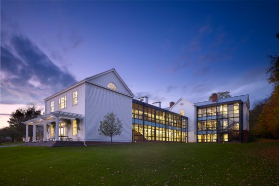 The use of glass in the Math and Science Center provides ample daylighting and creates a dramatic back facade.