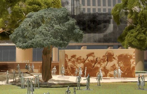A rendering detailing the stone bas relief of General Eisenhower.